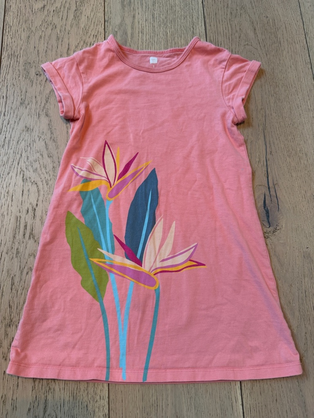 Tea Coral Pink Floral Graphic Girls Dress